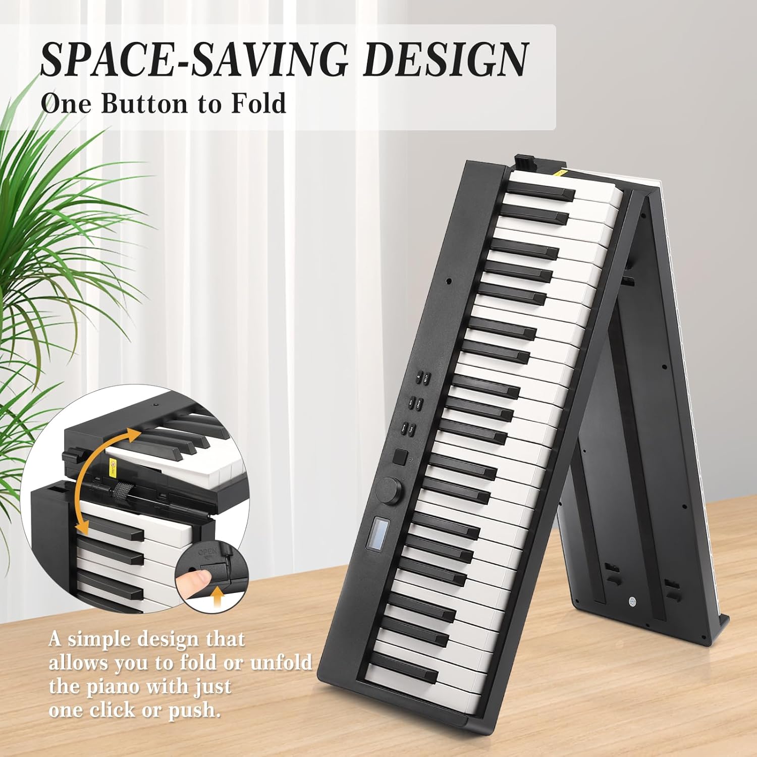 GAOMON Folding Piano Keyboard,Portable Piano Keyboard 88 Keys for Beginner,Full Size Digital Piano with Sustain Pedal,Headphones, Handbag, Bluetooth, USB MIDI for Beginner,Kids,Adult