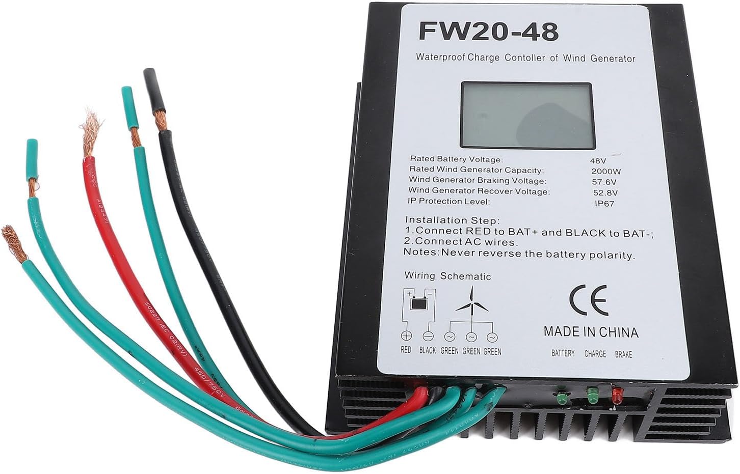 2000W Wind Turbine Charge Controller 48V IP67 MPPT Regulator with LED Display - Automatic Battery Charging & Overvoltage Protection for Home Wind Power Systems