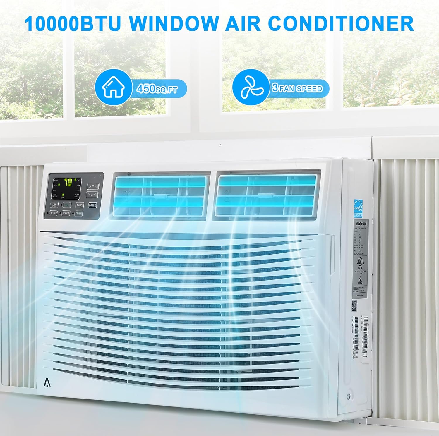 10,000 BTU Smart Window Air Conditioner - Wi-Fi Enabled - Cools 450 Sq.Ft - Ultra Quiet & Energy Efficient - Includes Remote & Easy Install Kit (115v/60Hz)