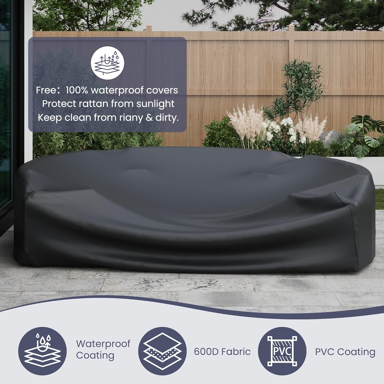 UDPATIO Patio Furniture Set with Fire Pit Table,Fully Assembled Outdoor Sectional Sofa,Half-Moon Curved Modular 11 Pieces Heavy Duty Wicker Furniture Set with Coffee Table,Cover for Porch,Grey