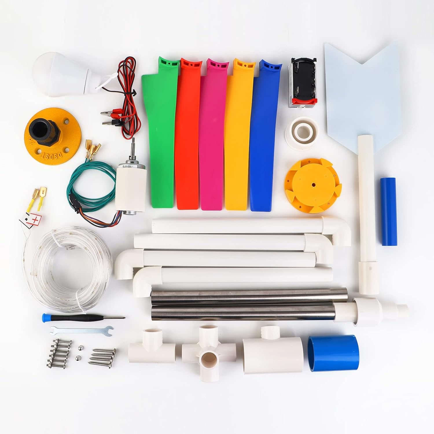 2-25V DC Wind Power Generator DIY 5 Blades Small Wind Power Generator with Lights, Colorful Windmills for Outdoor Lawn Decoration (Color : A)