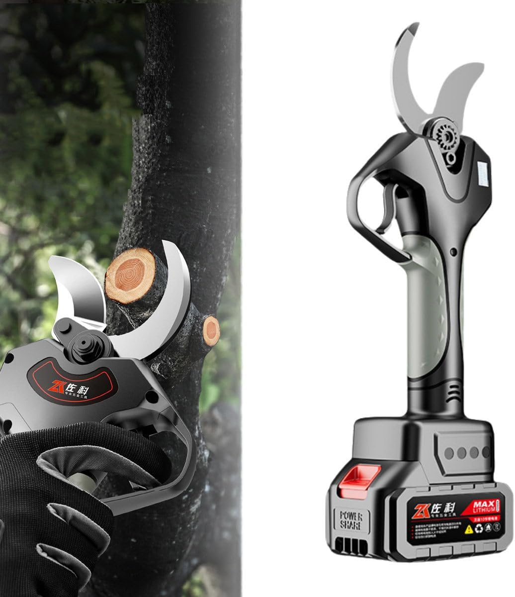 Cordless Pruning Shears, Electric Garden Shears, Electric Pruning Shears, 4.5 Cutting Diameter, with 2.1M High Reach Extension Pole,for Tree Trimming 银色开口6.0厘米+2节电池