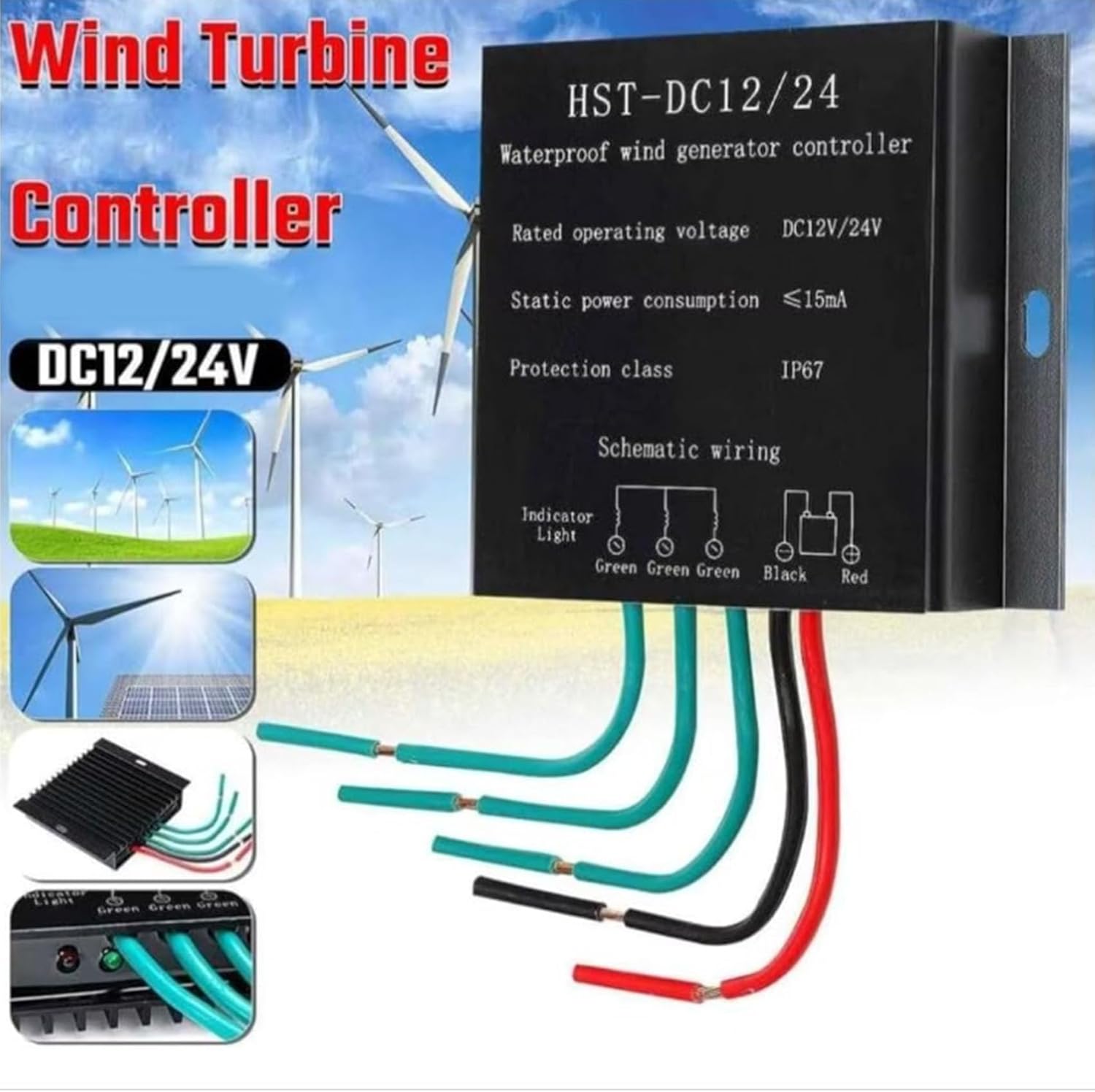 48v,HYZHANHONG 5000W Charge Controller Wind Turbine Generator, IP67 Waterproof 12V 24V Automatic 48V Windmill Regulator for Wind Turbine Generator and Battery