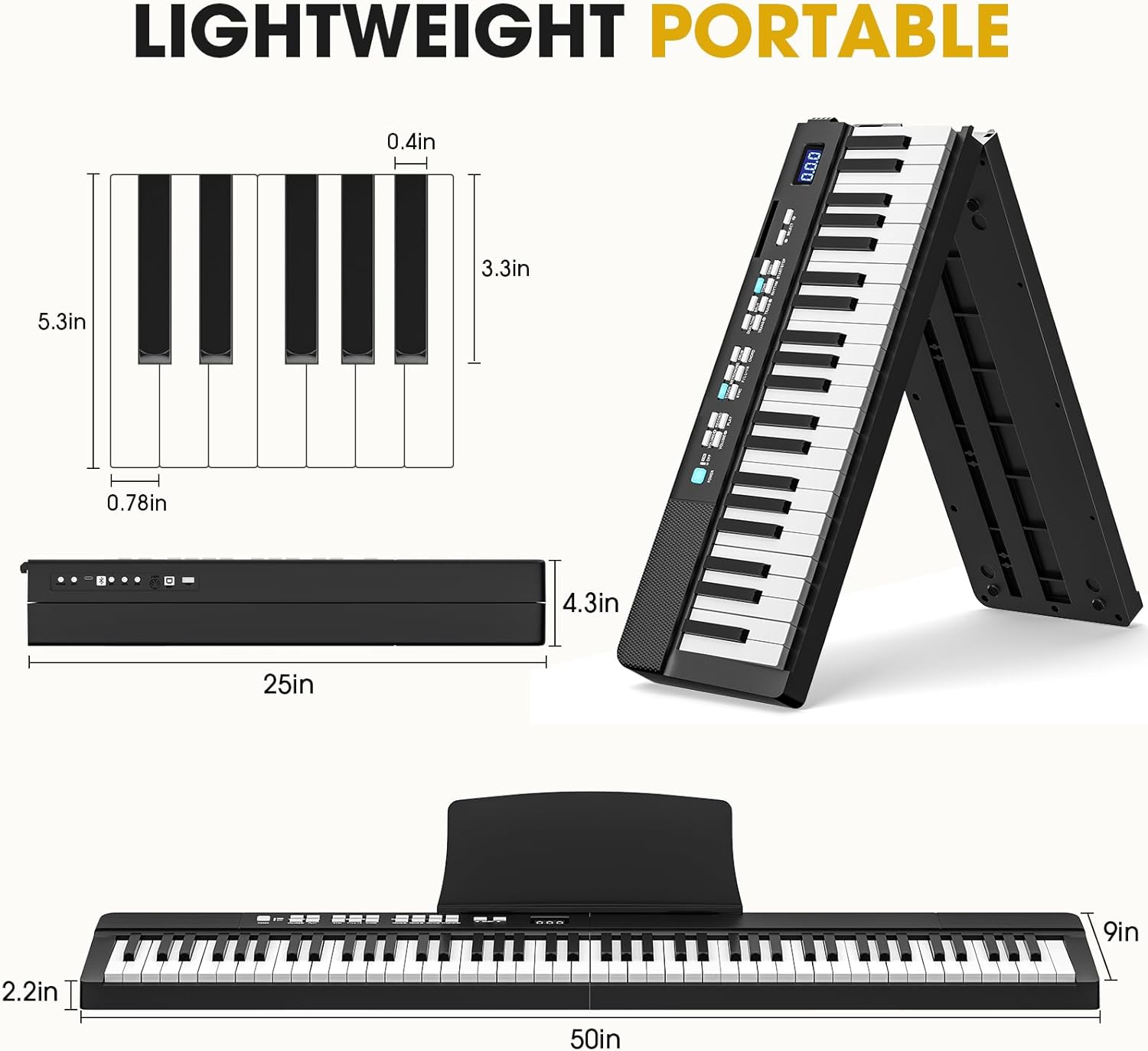 Piano Keyboard 88 Keys - Folding Semi Weighted Keyboards Electric Piano, Full Size Keyboard Portable Digital Piano with Sustain Pedal, Handbag, Bluetooth, USB MIDI for Beginner