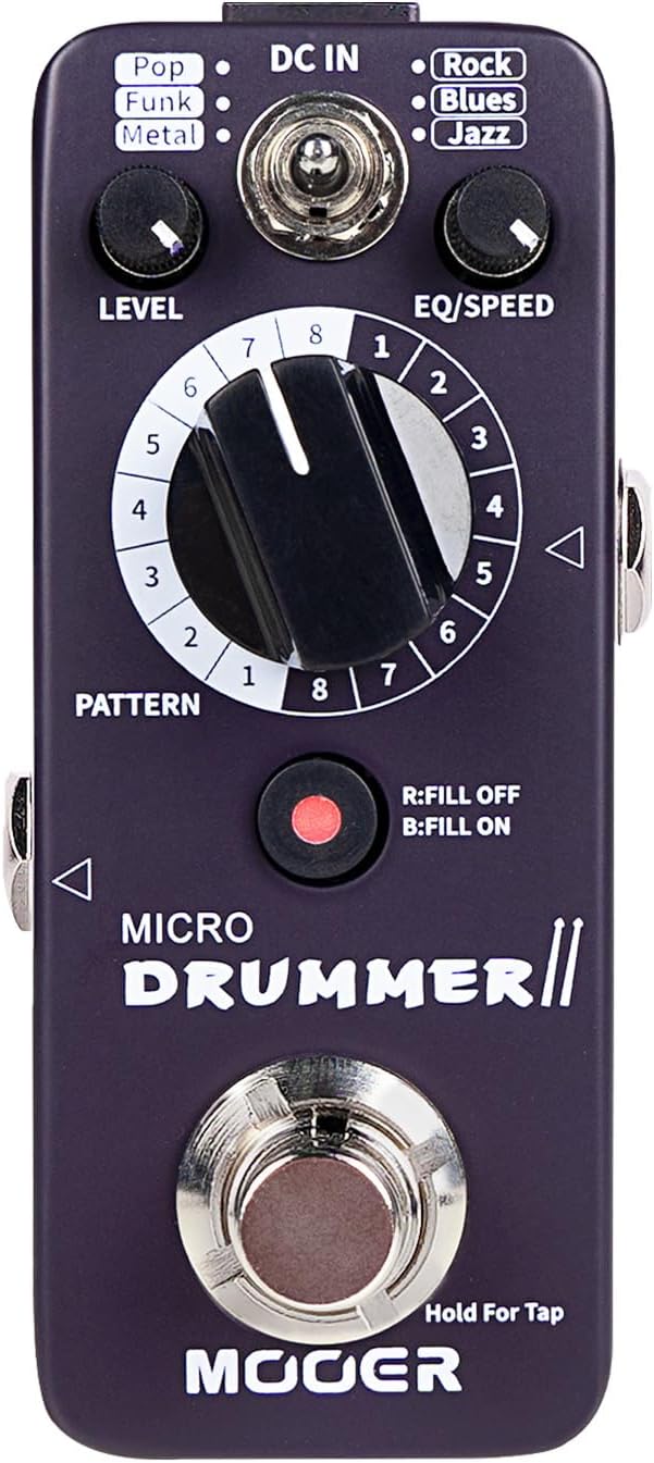MOOER Micro Drummer II Guitar Drummer Pedal Drum Machine Effect with FILL Function, 48 Drum Grooves, and 6 Music Style Per 8 Different Rythem, With EQ, Tap Tempo for Electric Guitar
