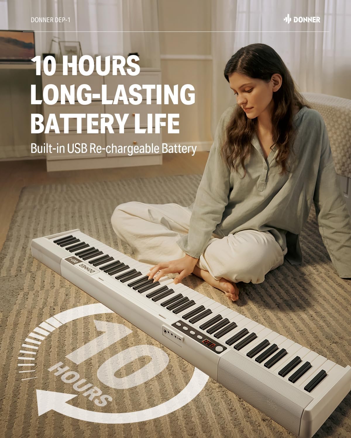 Donner DEP-1 Piano Keyboard 88 Keys, Beginner Digital Keyboard Piano Velocity-Sensitive Keys, Portable Electric Piano with Stand, Sustain Pedal, Carrying Case and Keyboard Stickers, White