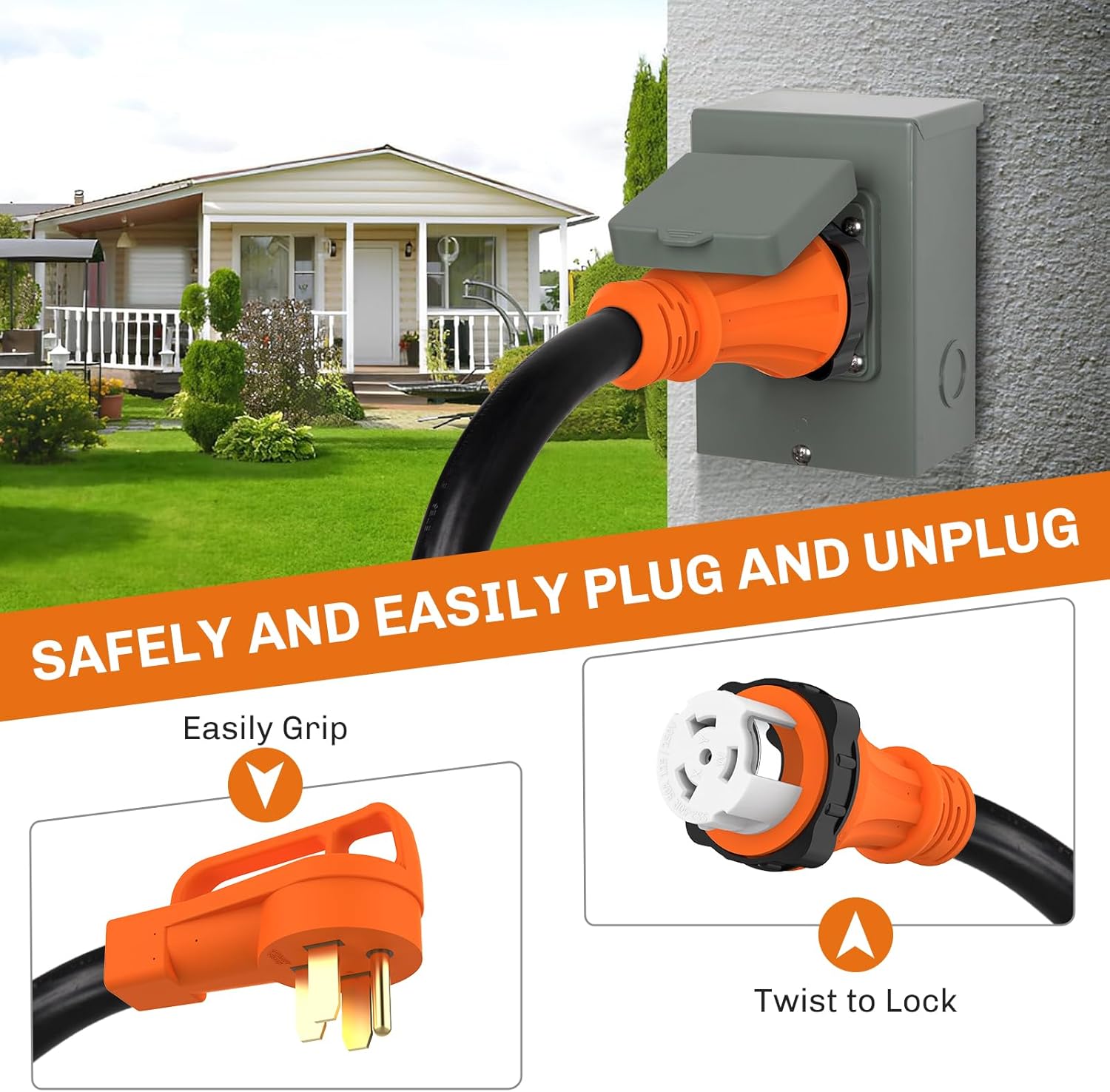 WELLUCK 25FT Power Cord Inlet Box Kit Temporary Connector Cable 50Amp Generator Plug, NEMA 14-50P to SS2-50R Extension Cord 25 Feet with NEMA SS2-50P Generator Inlet, ETL Listed, Weatherproof