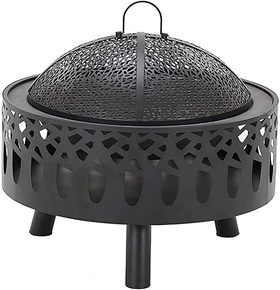 Fire Pits for Outside with Grill, 23Inch Outdoor Wood Burning Firepit Bowl with Spark Screen Cover Log Grate Fire Poker Steel Round Fireplace for Outside Camping Bonfire Beach Patio Backyard