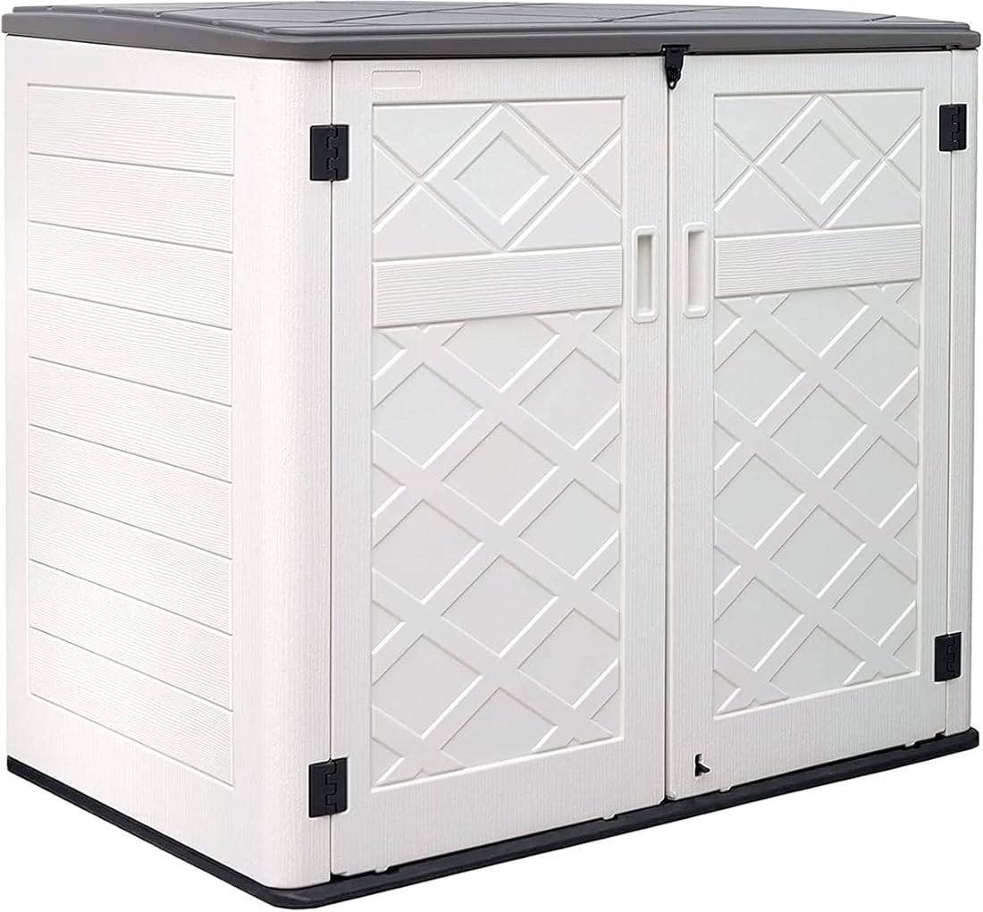 KINYING Larger Outdoor Storage Shed Weather Resistance, Horizontal Outdoor Storage Box Waterproof for Garden, Patios, Backyards, 48 Cu.ft Capacity for Garbage Cans, Lawn Mower, Garden Tools