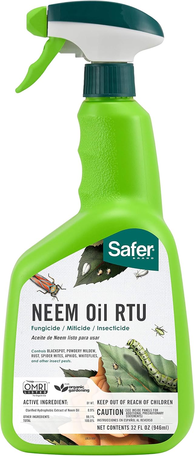 Safer Brand 5180-6 Ready-to-Use Insect Killing, Fungicide and Miticide Neem Oil Spray - 6 Pack