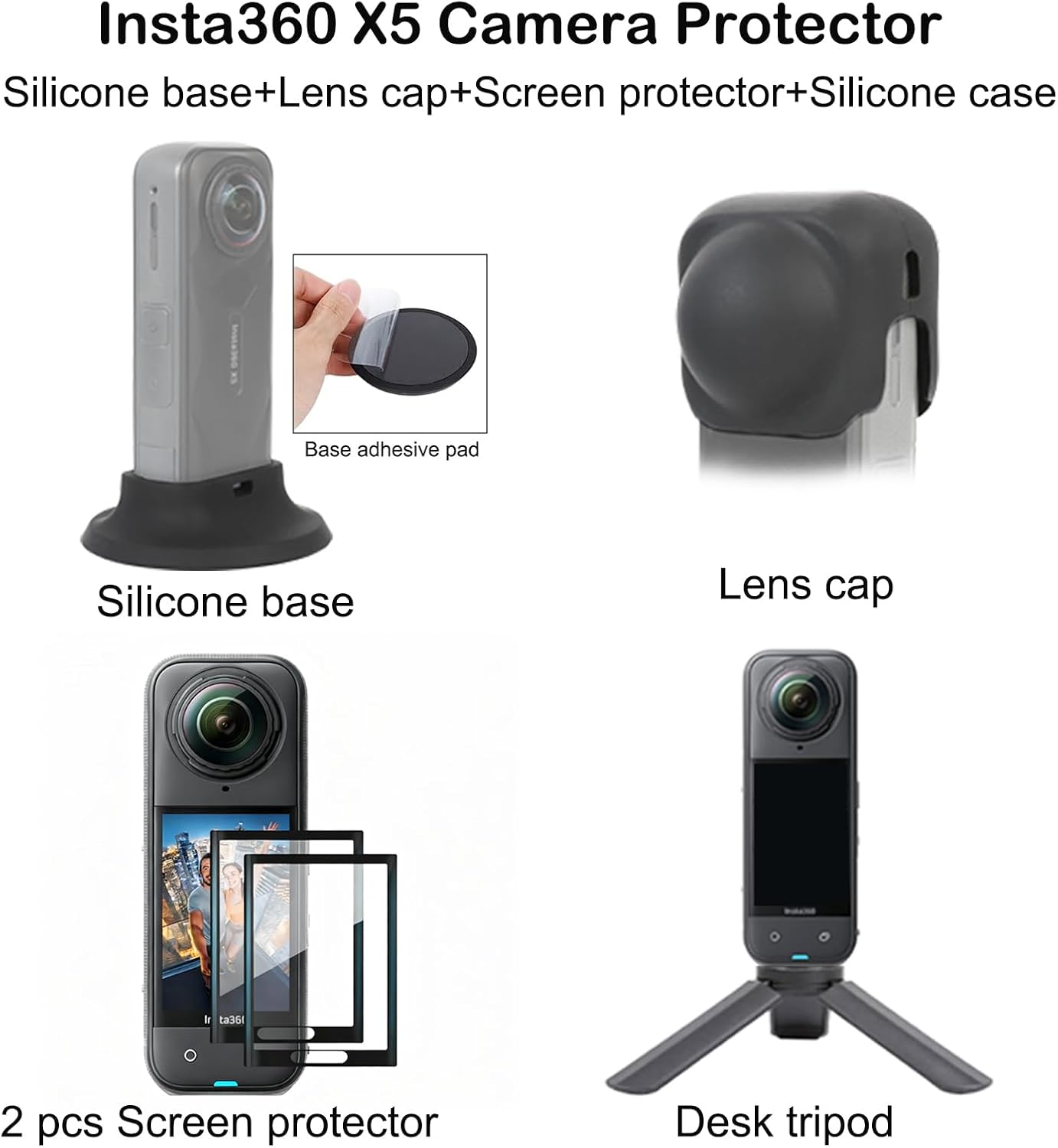 PellKing Accessories Kit for Insta360 X5,Included Carrying Case with Belt,135cm Selfie Stick Tripod,Aluminium Handlebar Clamp.2 Pcs Metal 1/4