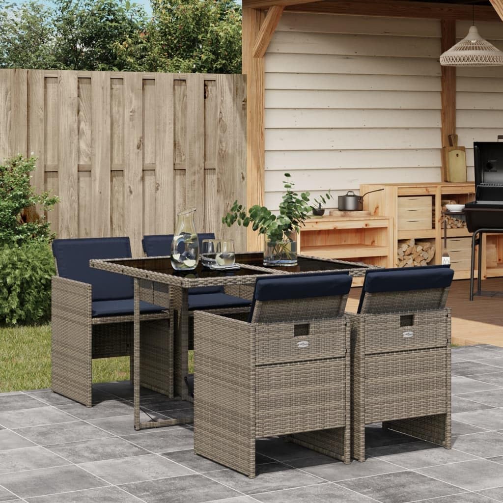 Furniture Sets 5 Piece Patio Dining Set with Cushions Gray Poly Rattan,Outdoor Rattan Dining Set with Foldable Chairs and Removable Cushion Covers for Patio and Garden Garden Conversation Sets