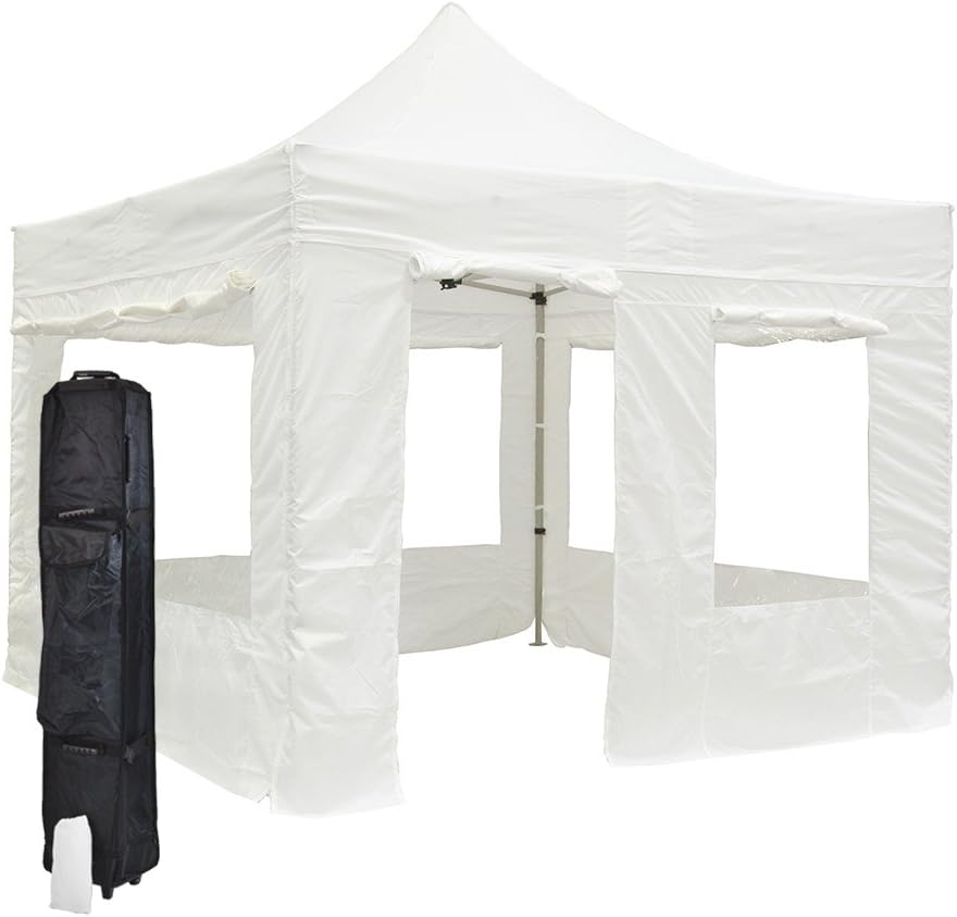 Vispronet White 10x10 Aluminum Canopy Tent Kit - Resists Up to 30mph Wind Gusts - Includes Water Resistant Door and Window Wall, 3 Window Sidewalls, Canopy Storage Bag, and Stake Kit