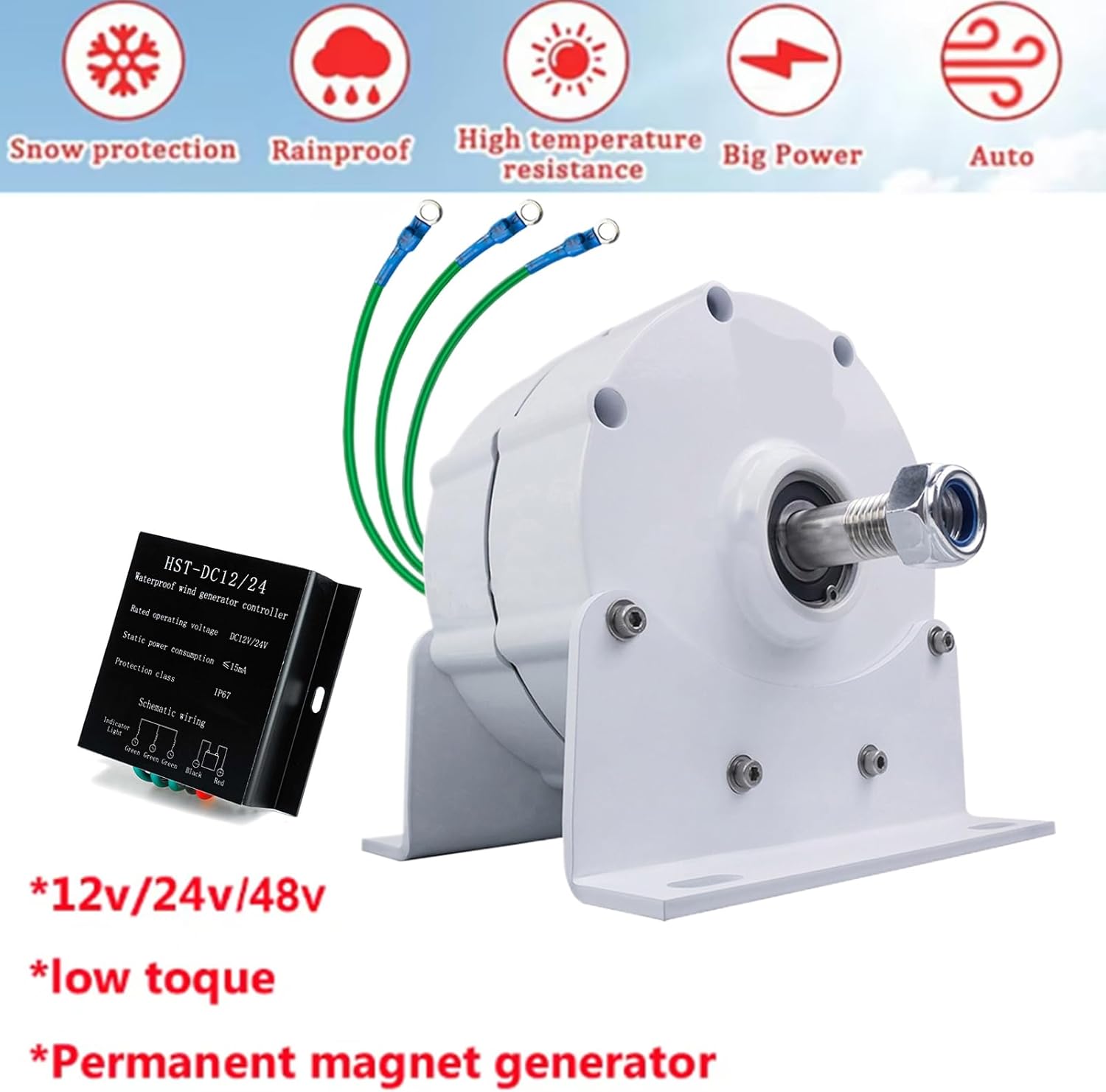 Three-Phase Alternator 300R/Min Low Speed 600W 12V 24V 48V Gearless Permanent Magnet Generator AC Alternators Use Wind Turbine Water Turbine