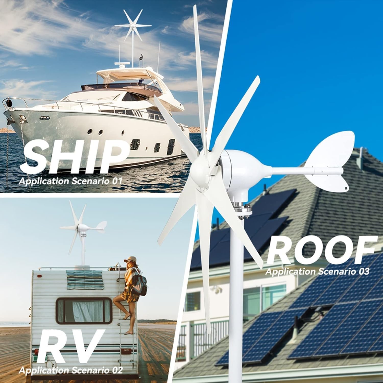 CAJUCA Horizontal Windmill 3000W Wind Generator Turbine Kit with Mppt Controller Home Boat Street Light