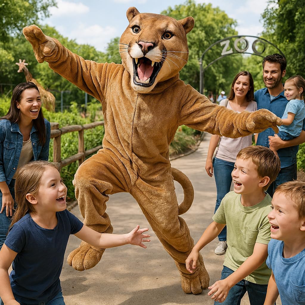 TCDesignerProducts Cougar Mascot Costume Tan, School Spirit Sports Fan Gear, Football Cheerleader Accessories, Homecoming