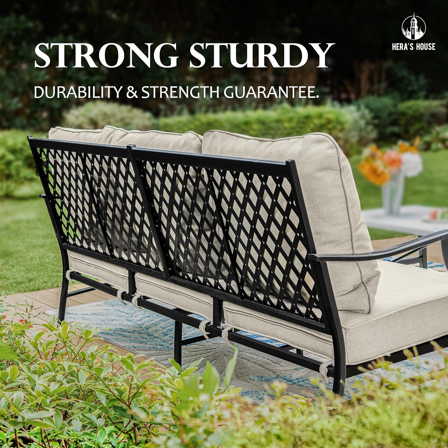 HERA'S HOUSE 4 Pieces Patio Fire Pit Furniture Set, 2 x Single Chair, 3-Seat Sofa with 46