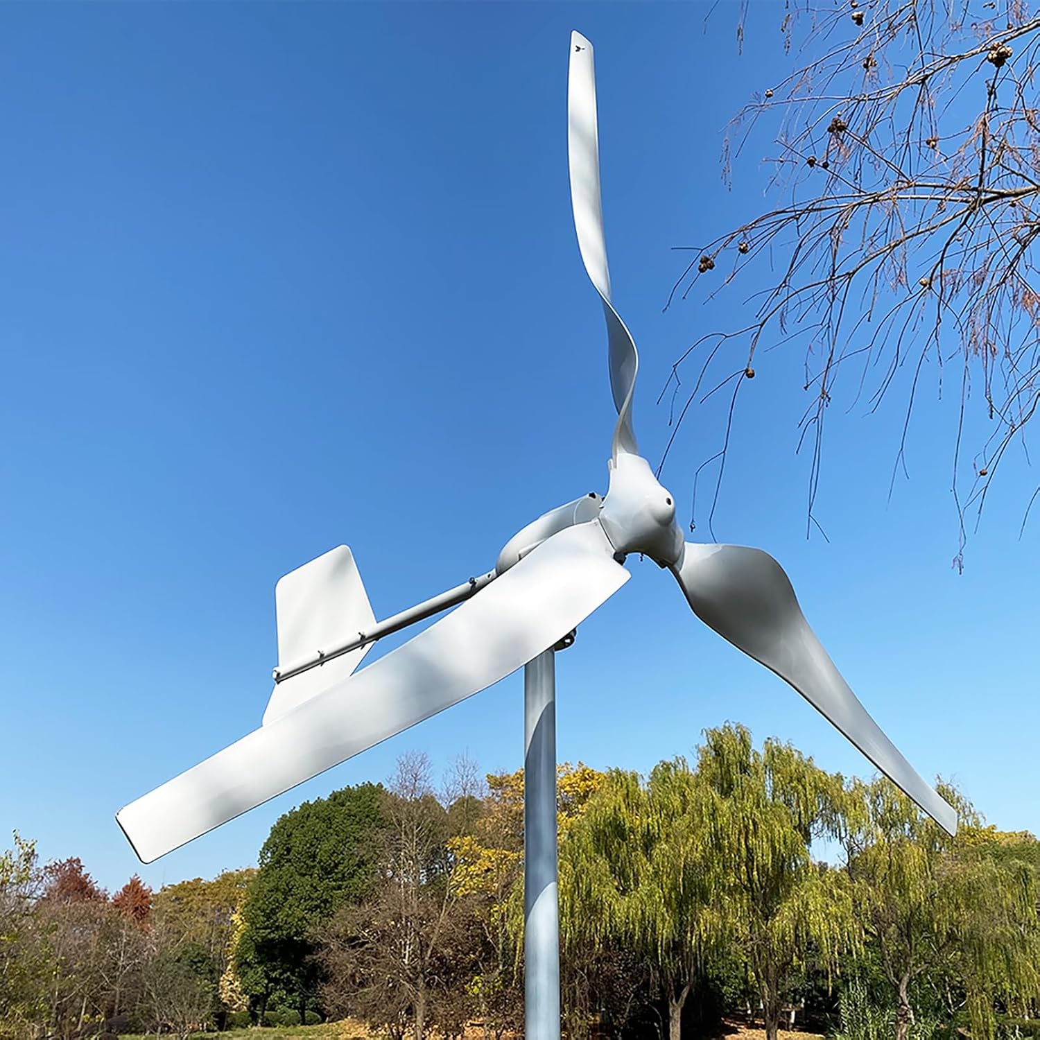 2000W 48V Wind Turbine Generator Kit with 3 Blades Wind Power Generator Windmill for Hybrid Solar Wind System with LCD MPPT Charge Controller