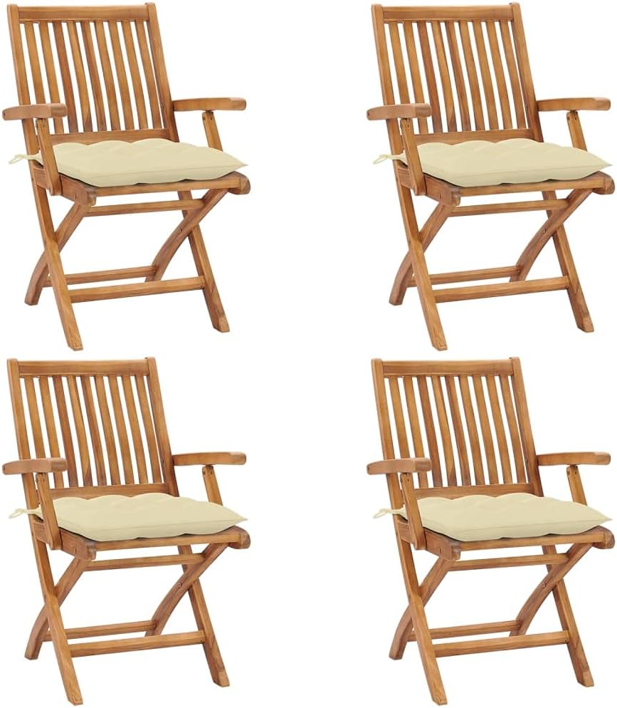 Folding Patio Chairs with Cushions 4 pcs Solid Teak Wood Outdoor Furniture, Outdoor Chairs