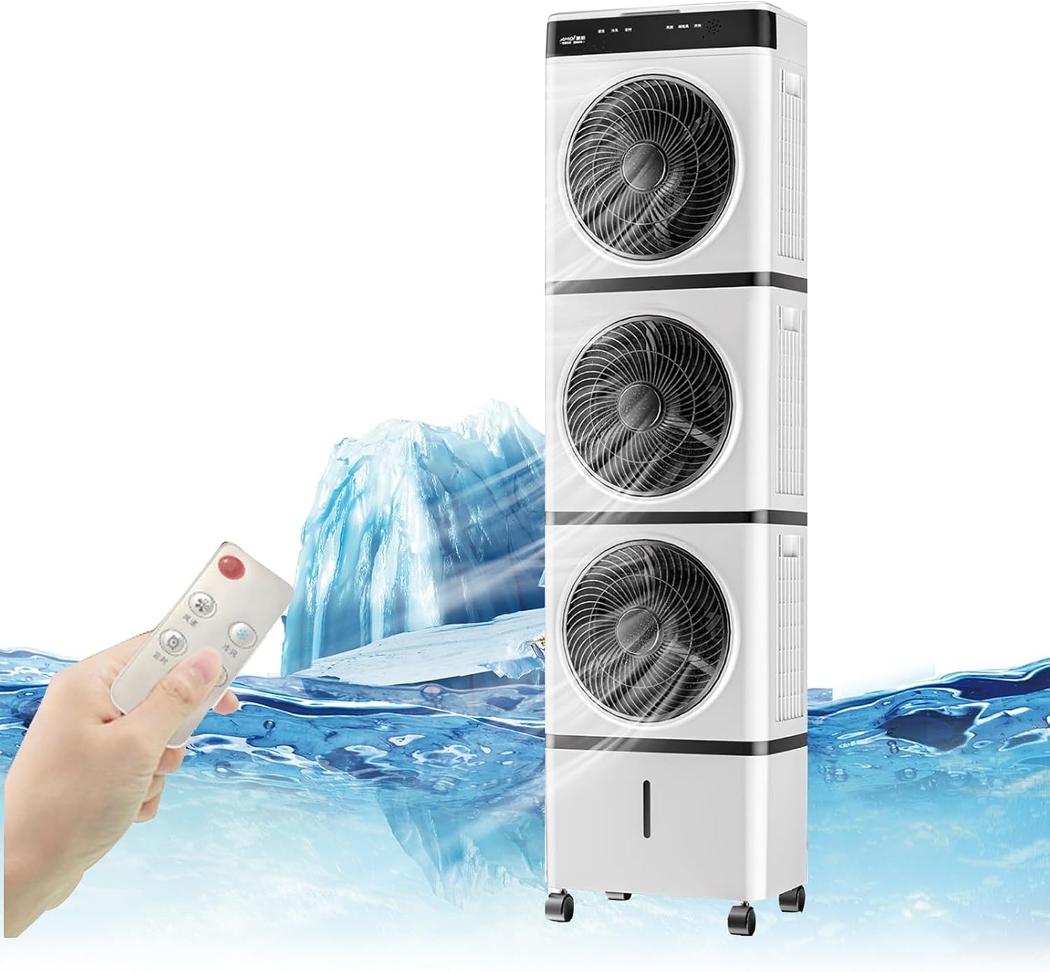 Mobile Air Conditioners, Portable Evaporative Air Cooler, Cooling Fan with Remote,12h Timer,14l Water Tank,3 Speeds, Personal Swamp Cooler for Room Office Garage Indoor Outdoor Use(126cm(49.6in))