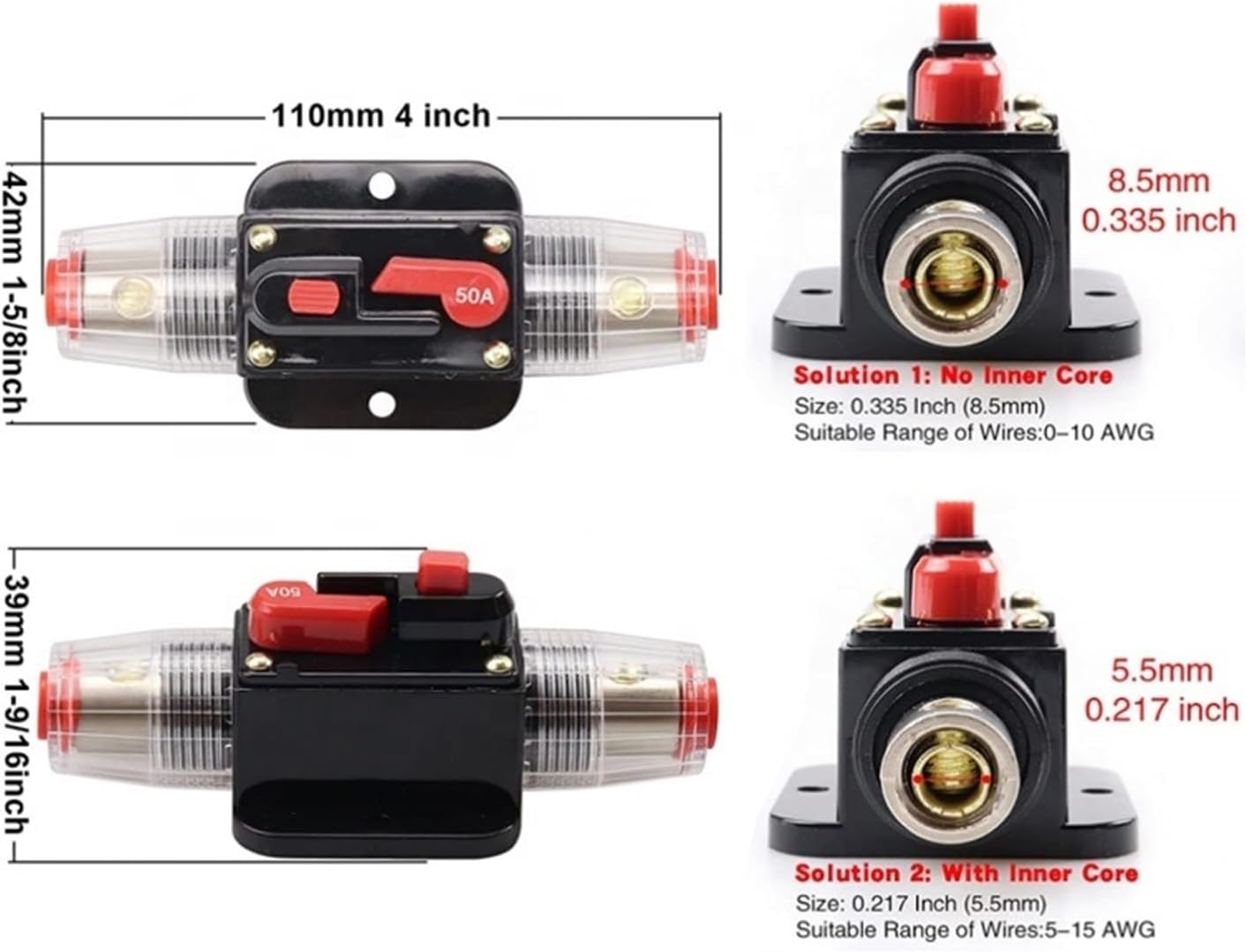 50A60A70A80A100A120A150A 12V Car Truck Audio Modification Stereo Amplifier Circuit Breaker Automatic Reset Fuse Holder Switch(150A)