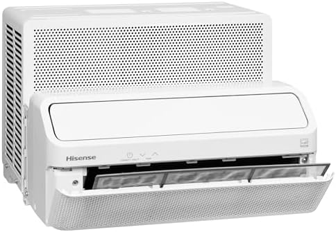 Hisense 8,000 BTU Smart Inverter Window Air Conditioner with Easy Install Bracket, Covers Up to 350 Sq Ft, Ultra-Slim Profile, 3 Fan Speeds, 700W, Smart controls, 4‑Way Air Direction - HLAW0825TW