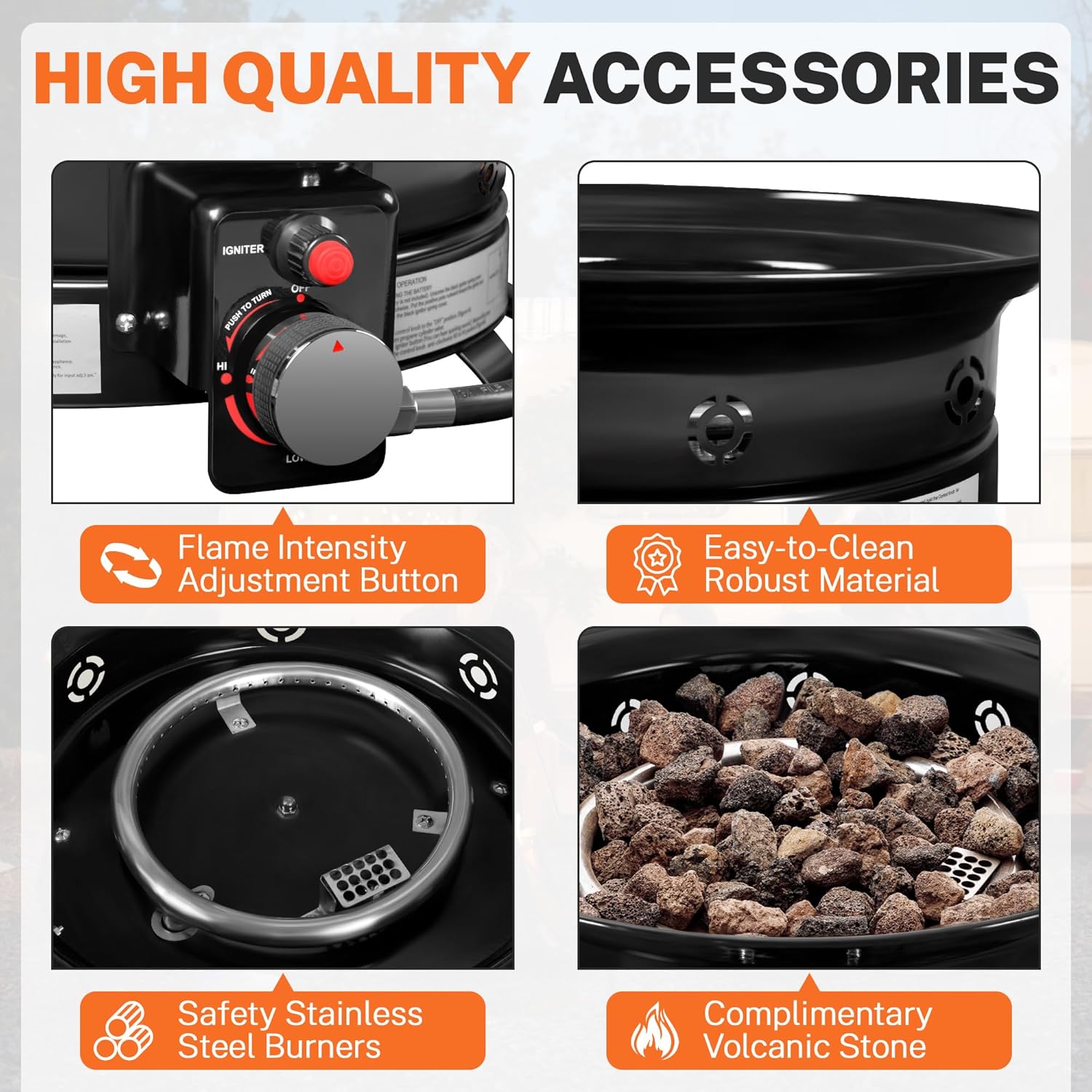 GUNJI Propane Fire Pit Smokeless 58000 BTU, 19-Inch Outdoor Portable Fire Table with Auto-Ignition for Patio Camping Deck Backyard, Includes Lid & Carry Kit