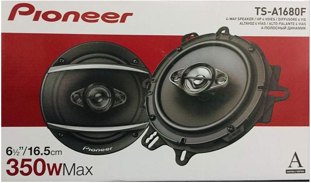 PIONEER TS-A1680F, 4-Way Car Audio Speakers, Full Range, Clear Sound Quality, Easy Installation and Enhanced Bass Response, 6-1/2” Speakers