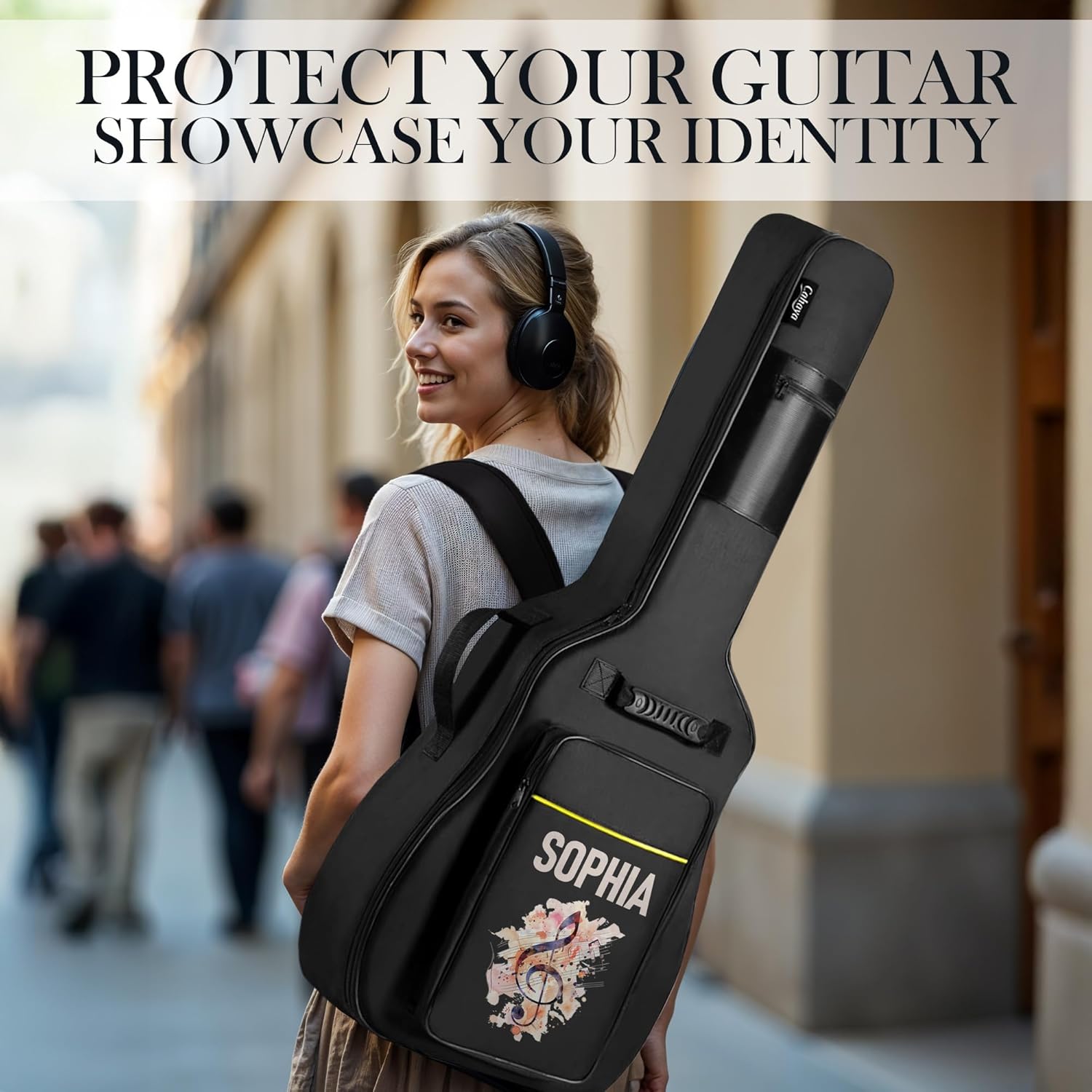 Personalized Guitar Gig Bag with Custom Name or Logo, Soft Guitar Case for Acoustic Guitar – 43.5in Water Resistant Padded Bag with Shoulder Straps, Pockets, and Shockproof Bottom, Personalized Gift