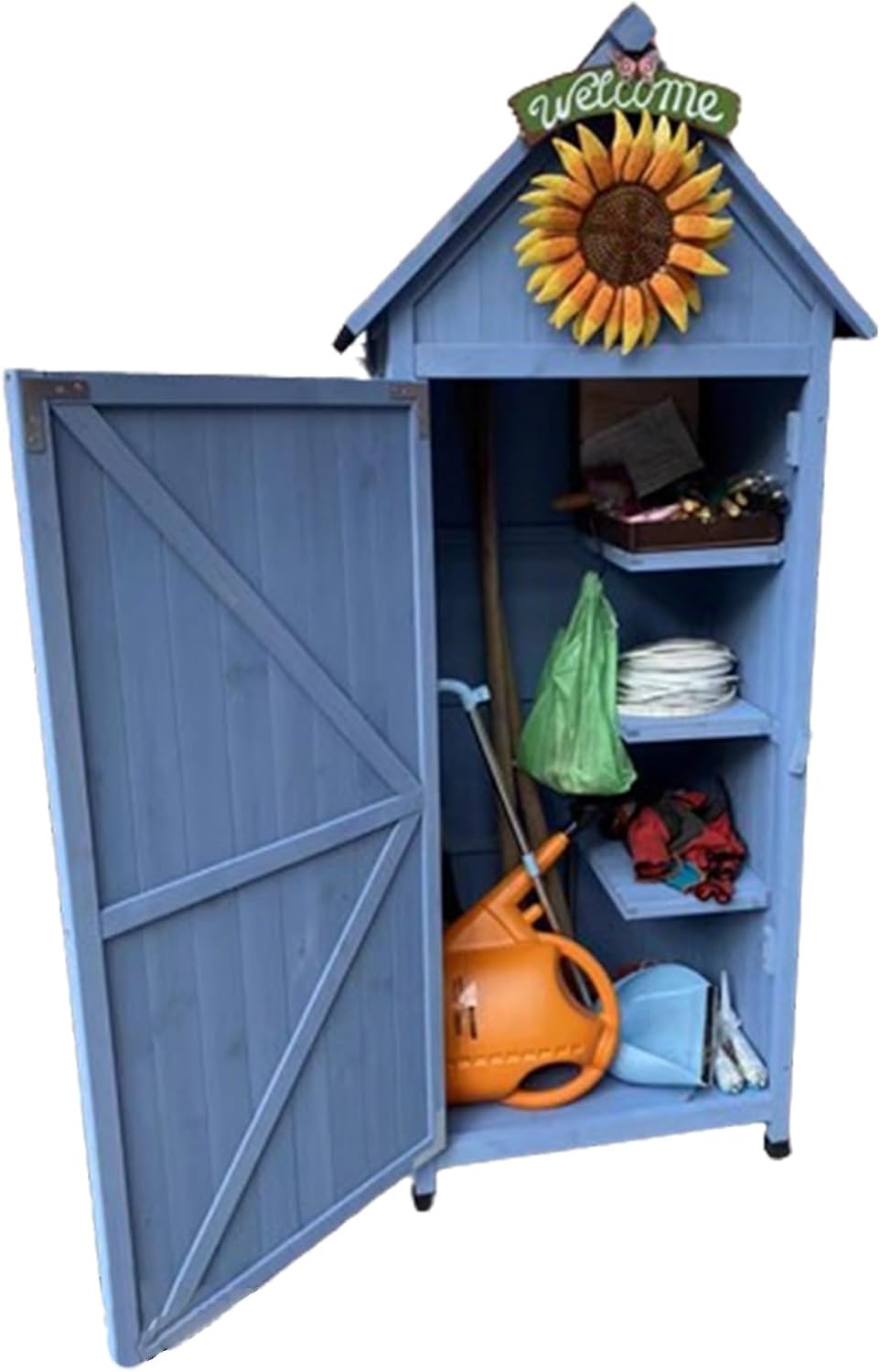 Waterproof Outdoor Sheds, Wooden Tool Storage Shed W/Detachable Shelves & Pitch Roof & Shutter Vents, Tall Vertical Tool Storage for Lawn Care Equipment (Blue 30.3 * 21.4 * 70.4in)