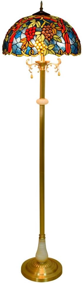 17 Inch Tiffany-Style European High-Grade Green Grape Flower Glass Floor Lamp Pure Copper Vertical Readlamp for Study Bedroom Room Decoration