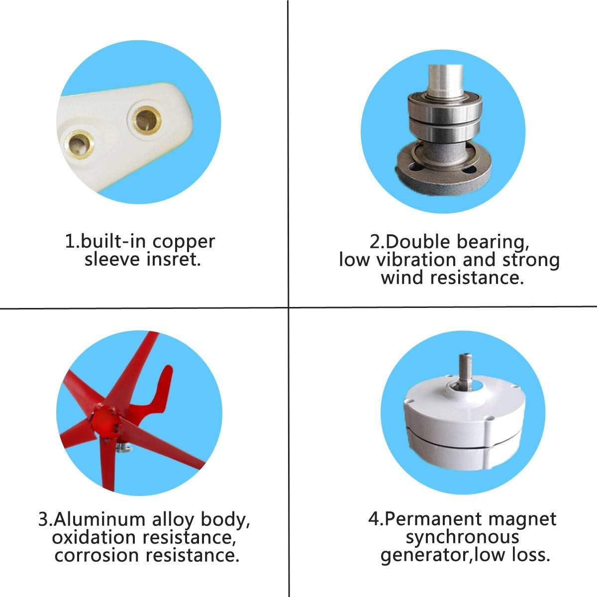 3600W 12V/24V/48V 5 Blade Wind Turbines Generator Efficient Wind Turbines Horizontal Home Power Windmill Energy Turbines Charge,12v