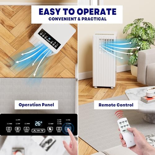 Portable Air Conditioners 8000 BTU - Quiet Cooling w/Remote & 24H Timer, Energy Saving AC Unit for Small Rooms, Bedrooms, Offices, Dormitories 350 Sq.Ft