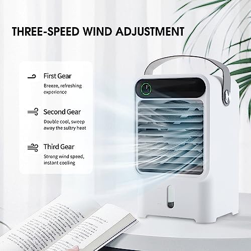 Portable Air Conditioners,Cooling Fan Mini Air Conditioner Portable, Evaporative Air Cooler Fan,3 Wind Speed & 7 LED Light,USB Quiet Air Conditioner Portable for Room Office Camping