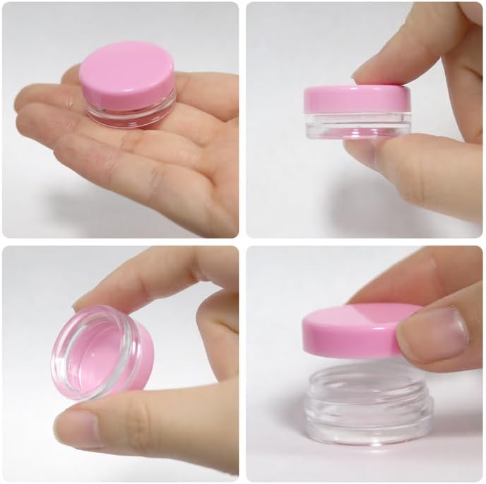 Beauticom 3G/3ML Round Clear Jars with Pink Lids for Acrylic Powder, Rhinestones, Charms and Other Nail Accessories - BPA Free (Quantity: 1000 Pieces) Product Name