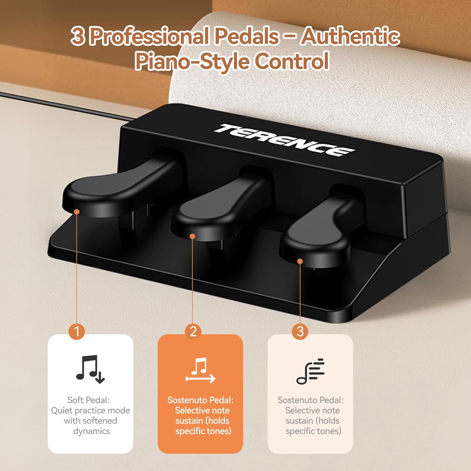 TERENCE Digital Piano 88 Key Semi-Weighted Keyboard,Full-Size Keyboard Piano for Beginners,Electric Piano with Stand,Triple Pedal,Removable Music Stand,Power Adapter