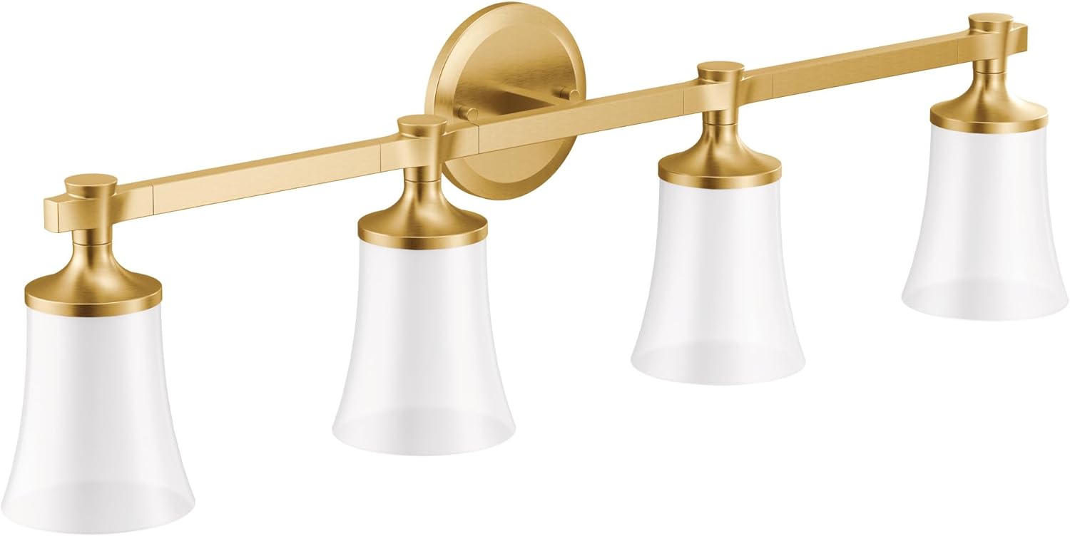 Moen YB0364BG Flara 4-Light Dual-Mount Bath Bathroom Vanity Light Fixture with Frosted Glass, Brushed Gold