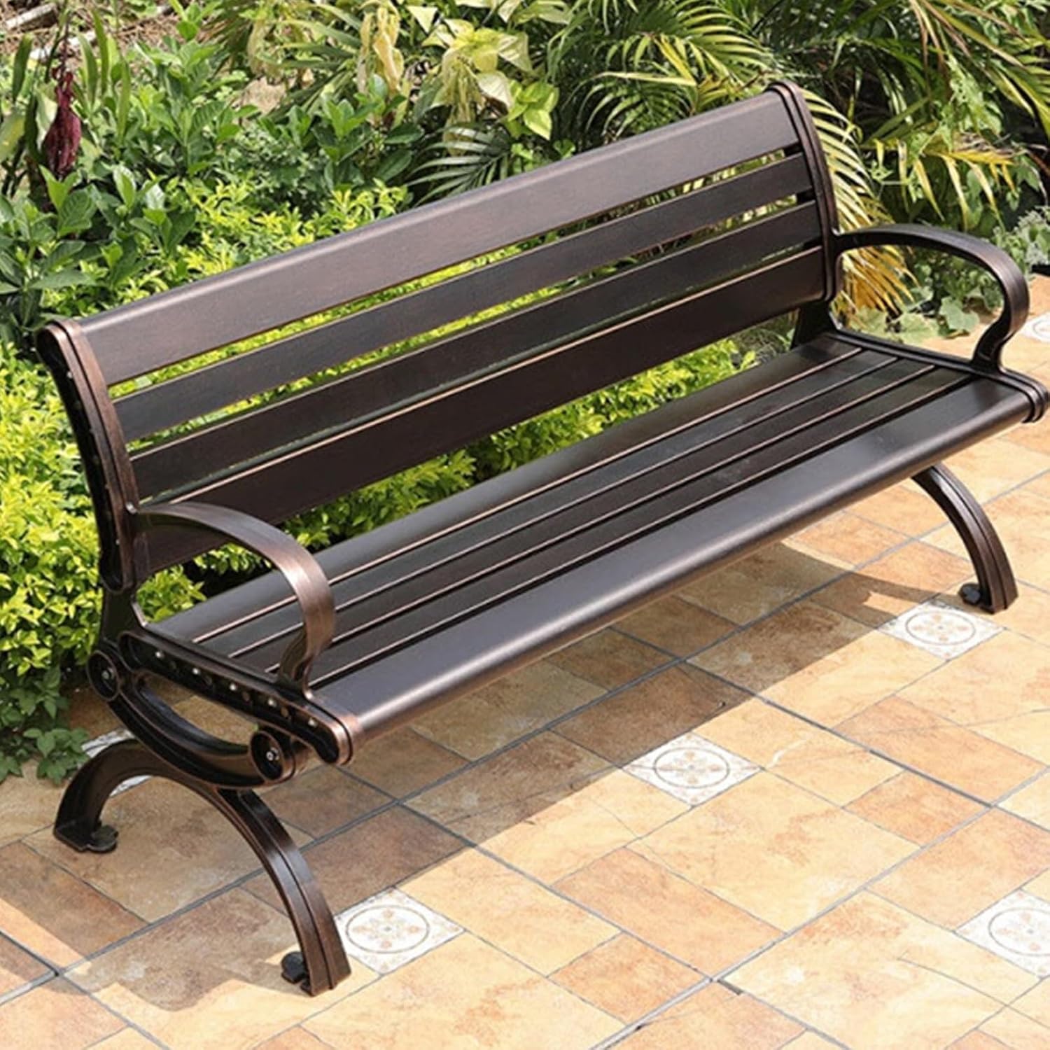 Outdoor Garden Bench, Outdoor Park Bench with Aluminum Alloy Frame, Easy Maintenance, for Garden Lawn Porch Park BackyardGarden Bench(Natural Color,180cm)