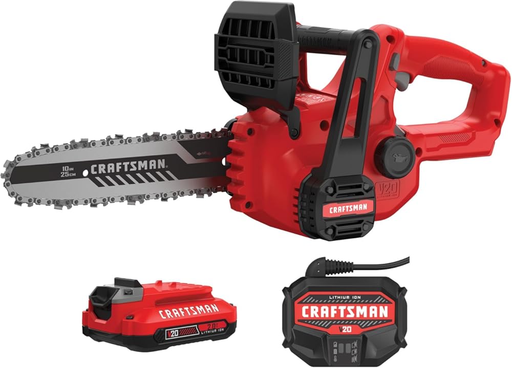 CRAFTSMAN Mini Chainsaw, 10 inch Mini Chainsaw Cordless, Electric Chain Saw, V20 Battery and Charger Included, Handheld Tree Trimmer Wood Cutter (CMCCS610D1)