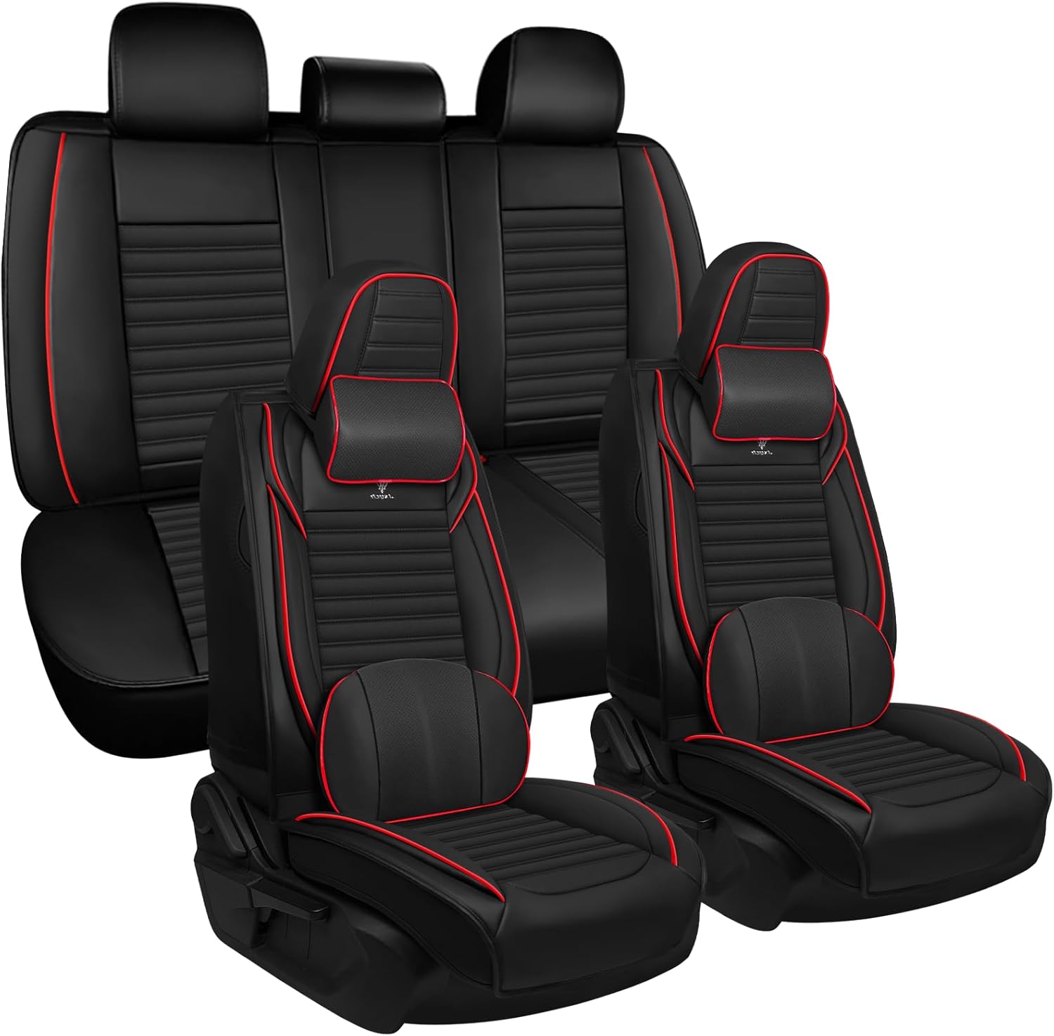 Seat Covers Full Set Fit for Nissan Titan 2004-2025, Breathable and Comfortable Leather Car Seat Cover, Deluxe Waterproof Cushion Cover Auto Interior Accessories (Black Red)