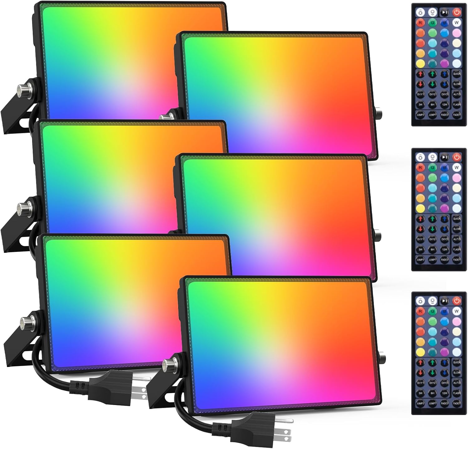 Onforu 6 Pack RGBW LED Flood Light Outdoor, 100W Color Changing 2700K Warm White Upights with Remote, IP66 Stage Lighting, Landscape Spotlights, Uplighting Indoor Floor Lighs for Halloween
