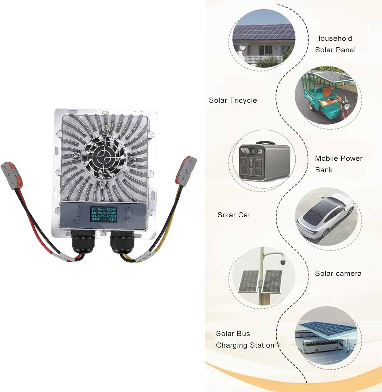 GOTOTOP Boost MPPT Solar Charge Controller 24V 36V 48V 60V 72V 1200W Solar Panel Regulator with LCD Display Cooling Fan for Lithium Ion Gel Flooded Batteries