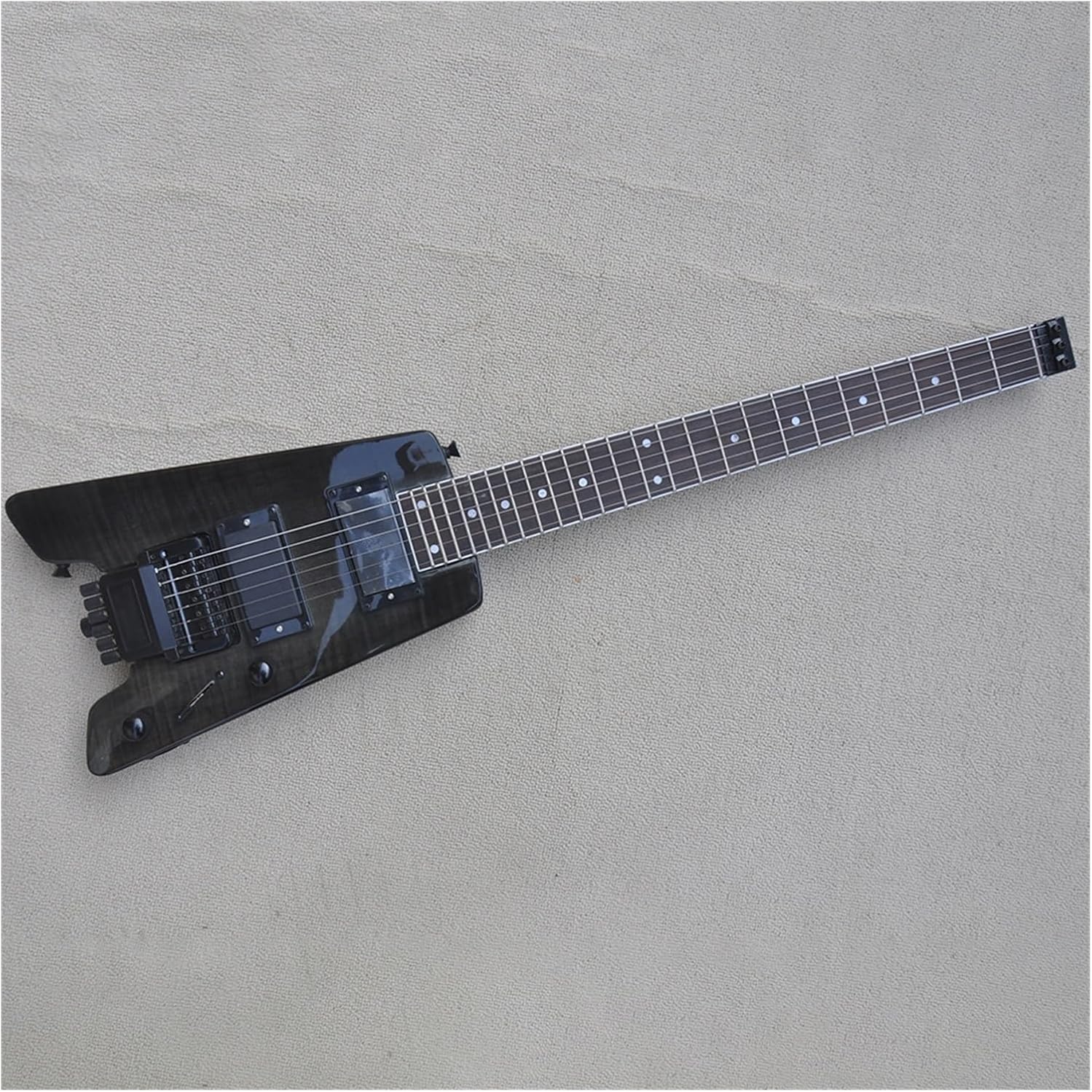 Black 39 Inches Headless Electric Guitar with Flame Maple Veneer 24 Frets Professional Headless Guitar