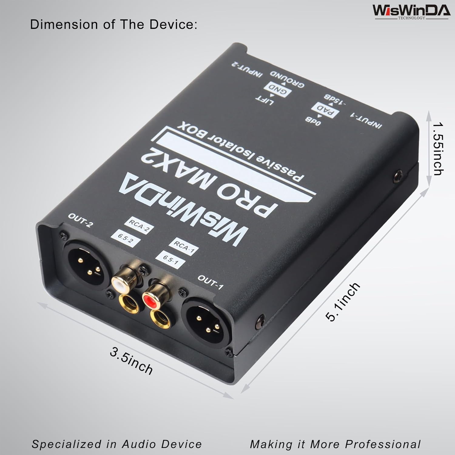 Pro Max2 2Channels XLR/RCA/TS/TRS Passive Hum Eliminator Box for Audio Equipments Ground Loop Isolator Noise Filter for Different Audio Systems Using (WDISO-Pro Max2)