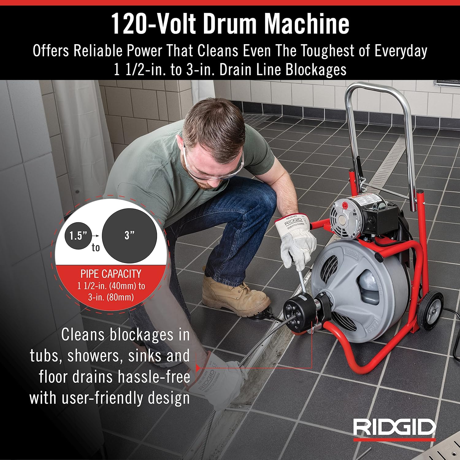 RIDGID K-400 Drain Cleaning 115-Volt Drum Machine Kit with AUTOFEED Control and C-32IW 3/8