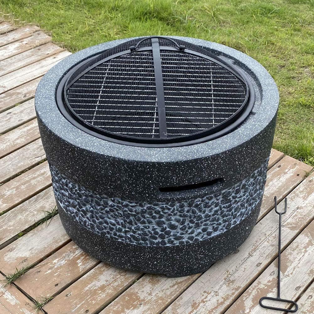 Fire Pit with BBQ Grill Shelf, Firepit Garden Patio Heater/BBQ/Ice Pit Fashionable and Artistic Magnesium Oxide Base Used for Outdoor Garden Barbecue Camping