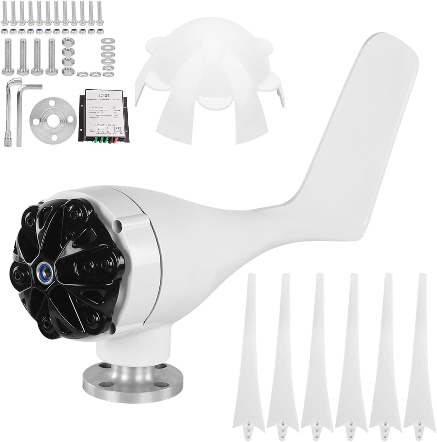 Hilitand 800W Windmill Turbines Generator Small 6 Blade Wind Industrial Machinery Equipment for Marine Home Charging (White 24V)