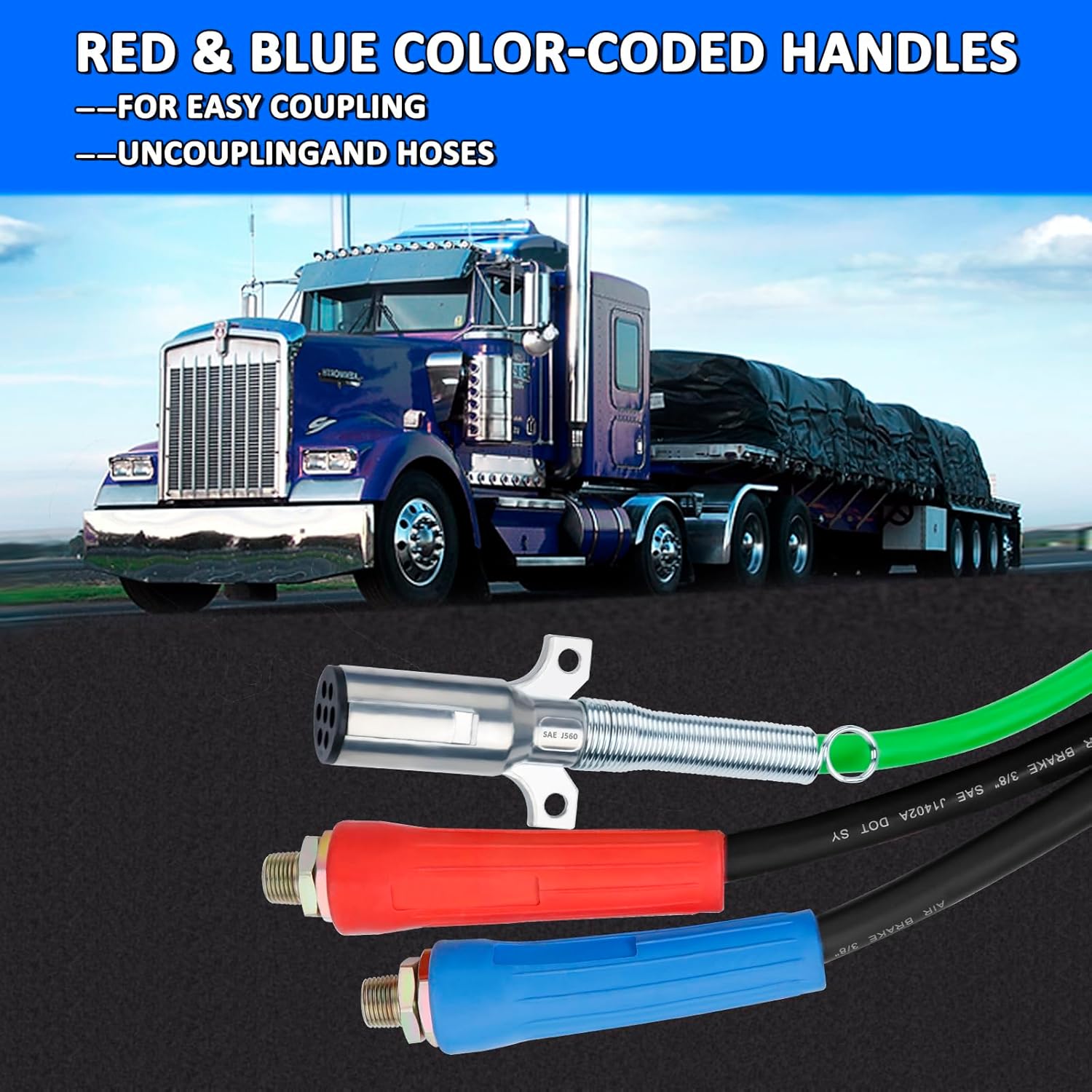12ft 3 in 1 Air Lines for Tractor Trailer Freightliner ABS Air Brake Lines Tractor Truck Glad Hand Air Hose