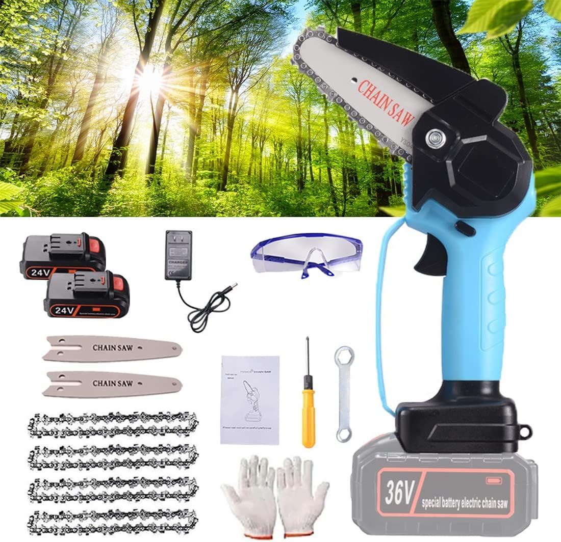 Mini Chainsaw, Cordless Battery Power,Portable One-Hand Handheld, 4 Inch Electric Battery Powered Chainsaw Small,24V Rechargeable Operated for Tree Trimming, Branch and Wood Cutting