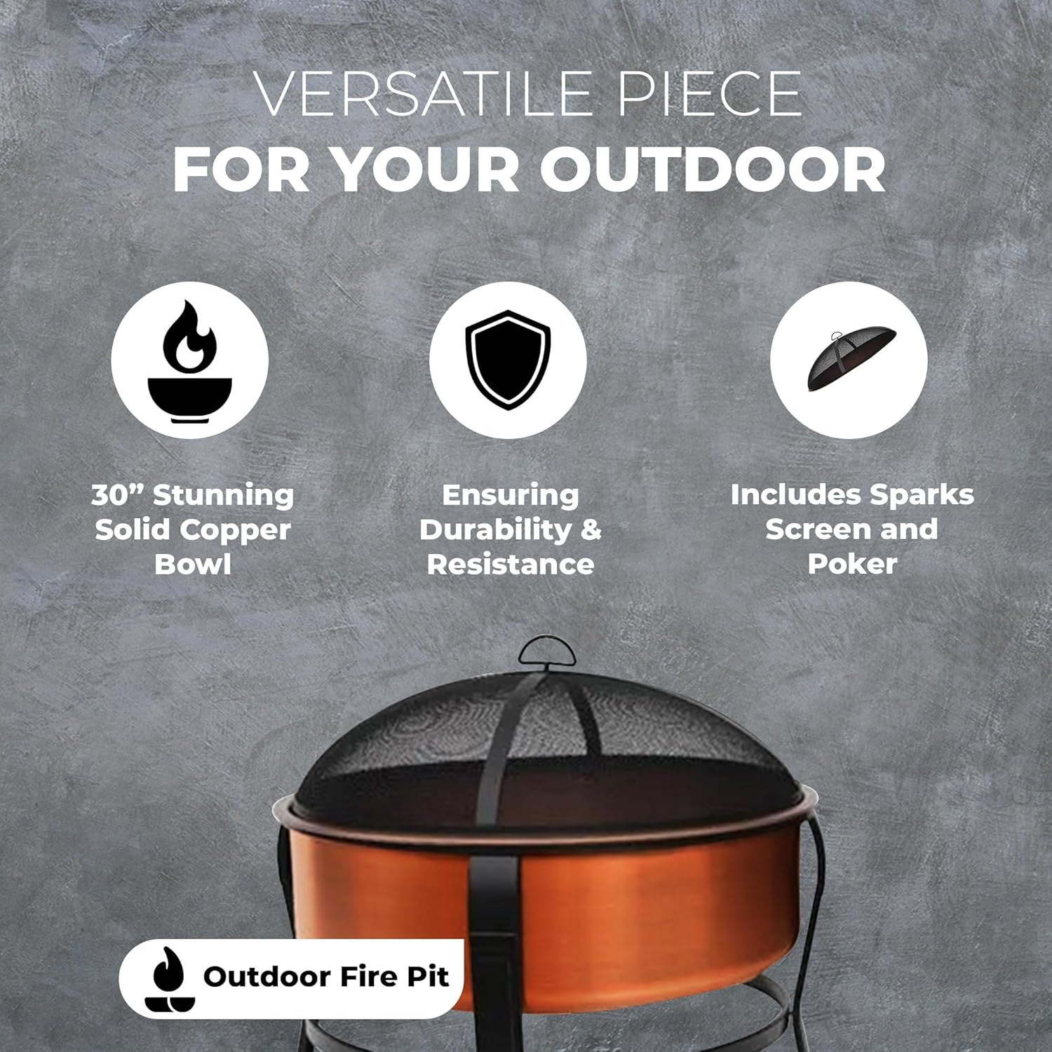 Four Seasons Courtyard FT-1103E Fire Pit, Copper With Black Accents, Screen + Poker, 30-In. - Quantity 1